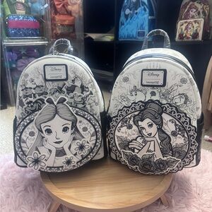 Loungefly EE Belle and Alice sketchbook mini backpack set